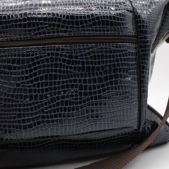 Samantha Brown Dowel Travel Bag Croc Embossed BLUE Brown Weekender Carry On VTG - Picture 7 of 15